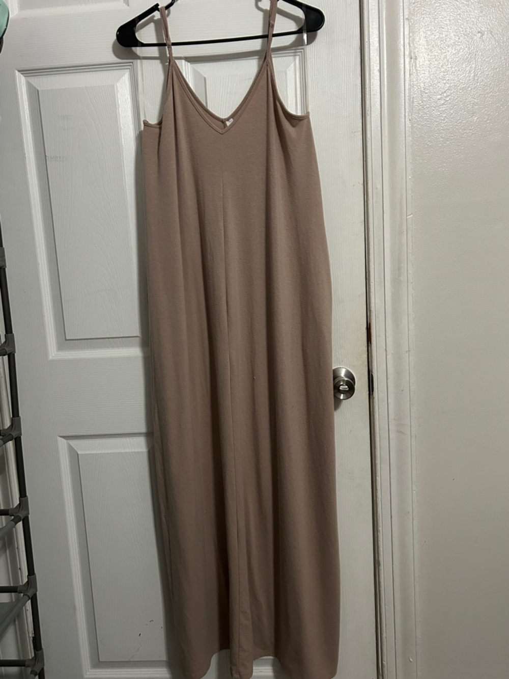 Sleeveless V-Neck Maxi Slip Dress in Taupe
